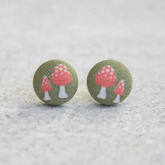 Retro Mushroom Fabric Button Earrings
