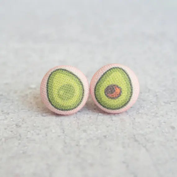 Avocado Fabric Button Earings