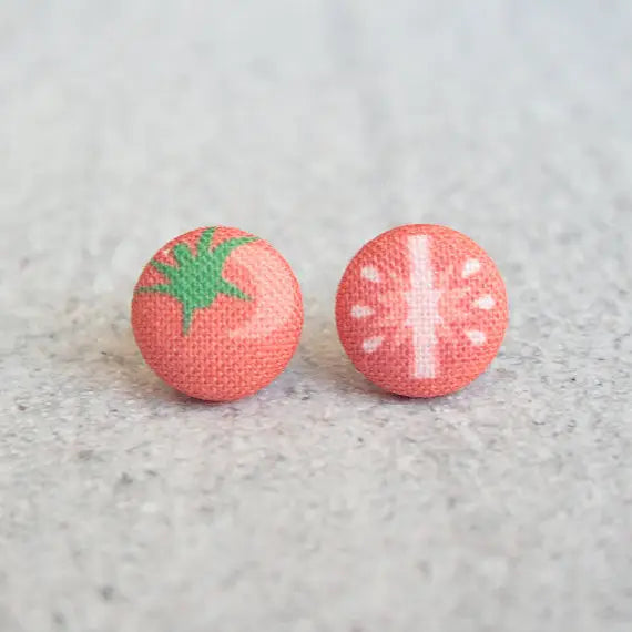 Tomato Fabric Button Earrings