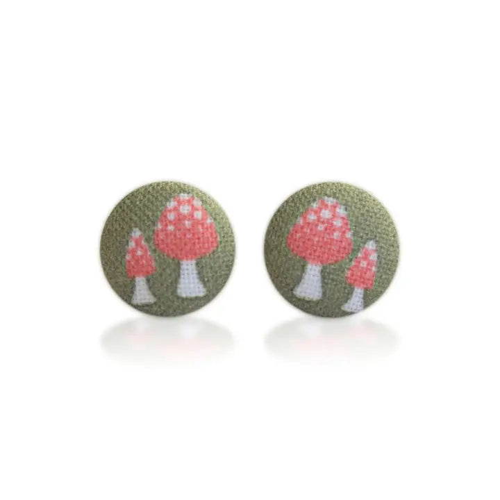 Retro Mushroom Fabric Button Earrings
