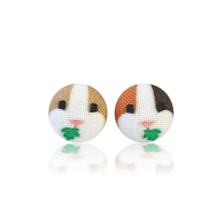 Guinea Pig Fabric Button Earrings