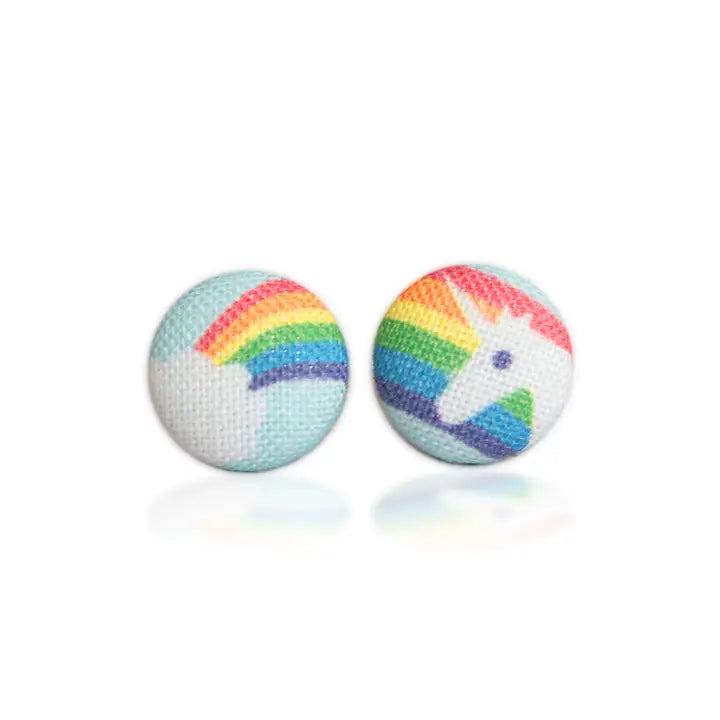 Rainbow Unicorn Fabric Button Earrings