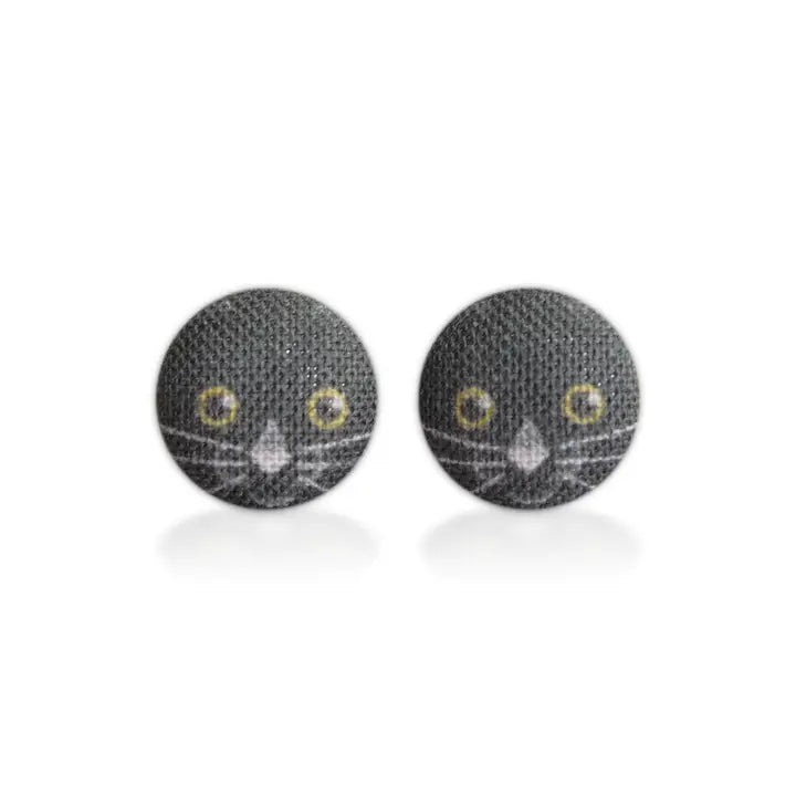 Black Cat Fabric Button Earrings