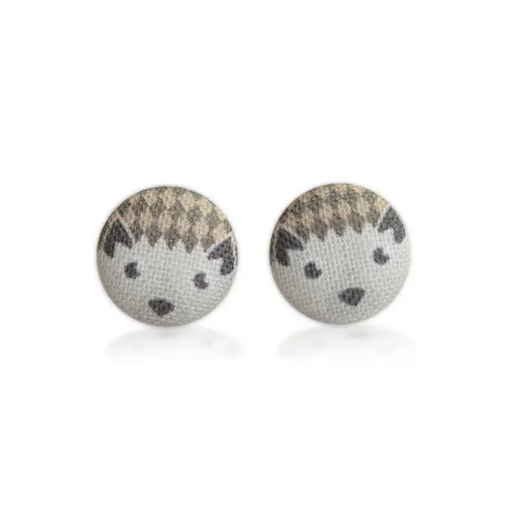 Hedgehog Fabric Button Earrings