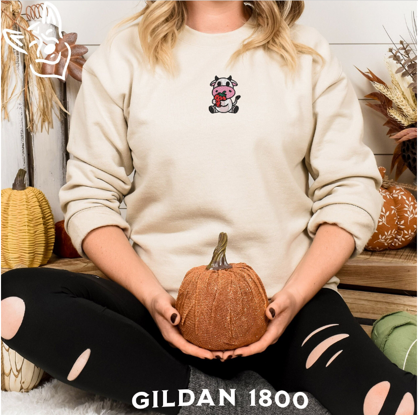 Embroidered Strawberry Cow Sweatshirt
