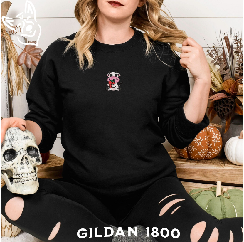 Embroidered Strawberry Cow Sweatshirt