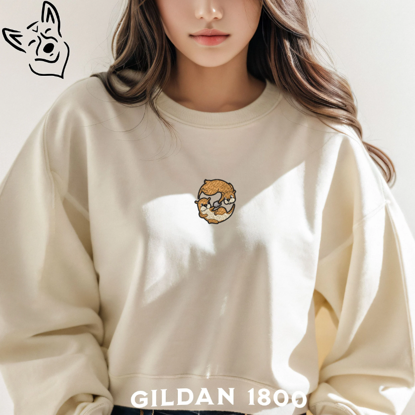 Embroidered Otter Couple Swimming Sweatshirt