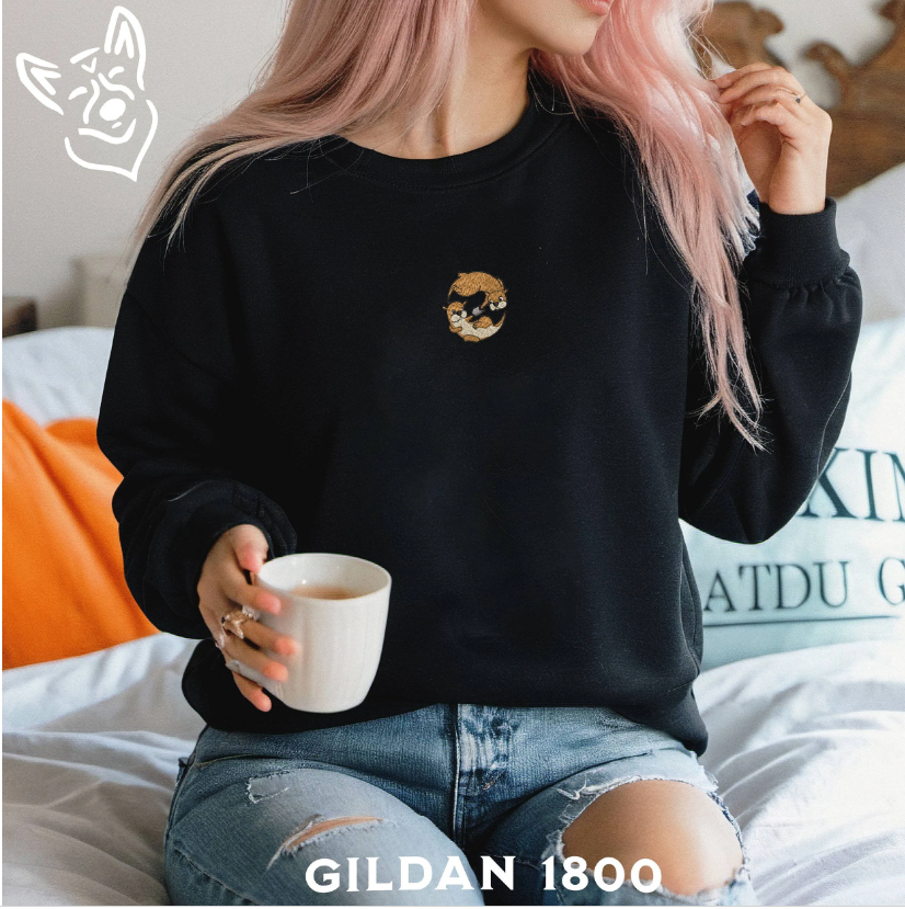 Embroidered Otter Couple Swimming Sweatshirt
