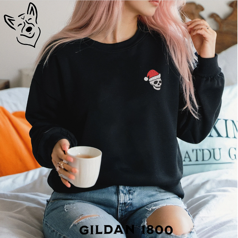 Embroidered Christmas Skull Sweatshirt