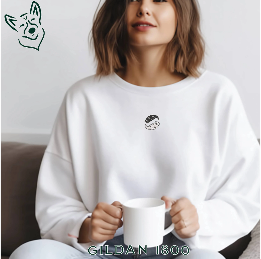Embroidered Black & White Otters Sweatshirt
