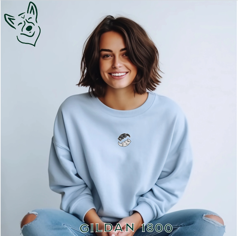 Embroidered Black & White Otters Sweatshirt