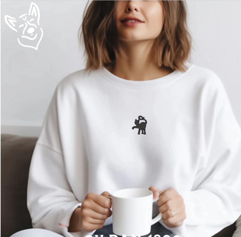 Embroidered Cat Silhouette Sweatshirt